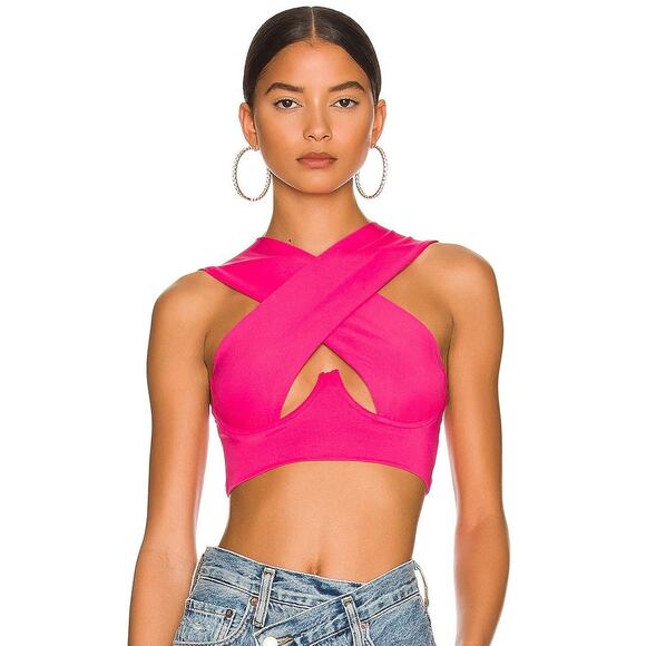 Superdown Kacie Cross Over Top Hot Pink Cutout Center Crop Sleeveless Sz XS‎ - Picture 1 of 9